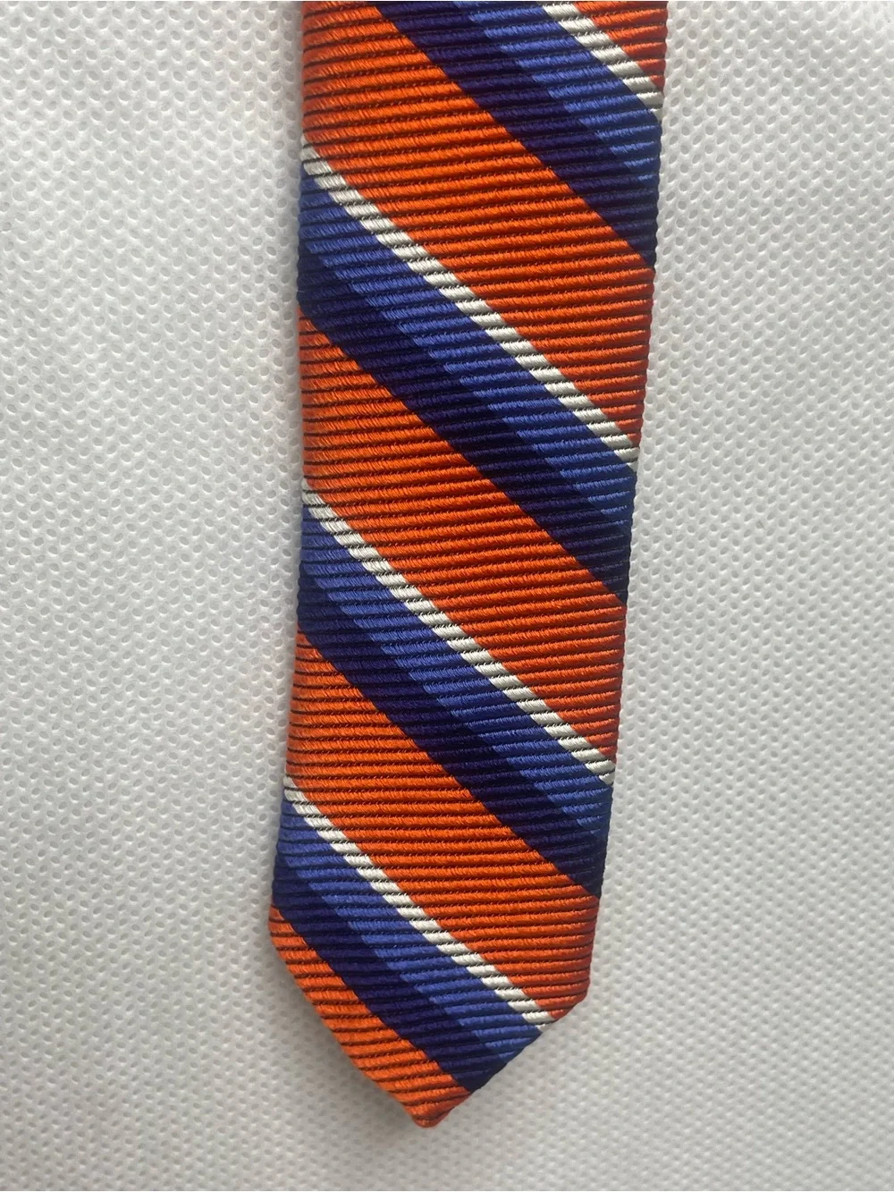 Brooks Brothers Makers Repp Silk Tie Orange Blue Preppy Striped Textured Necktie